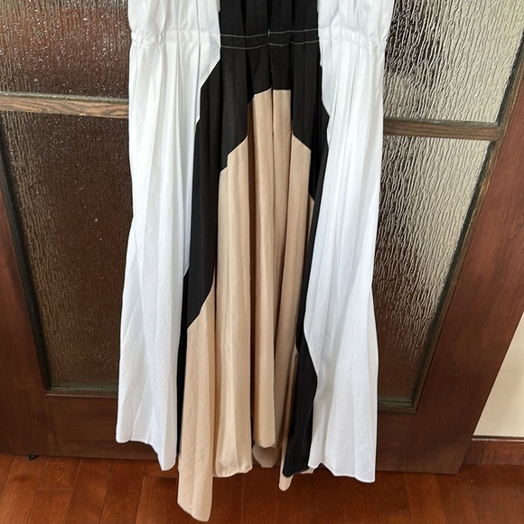 Bibhu Mohapatra Chic Black and White Maxi pleated Dress with Tan Accents size 16 - Picture 17 of 17